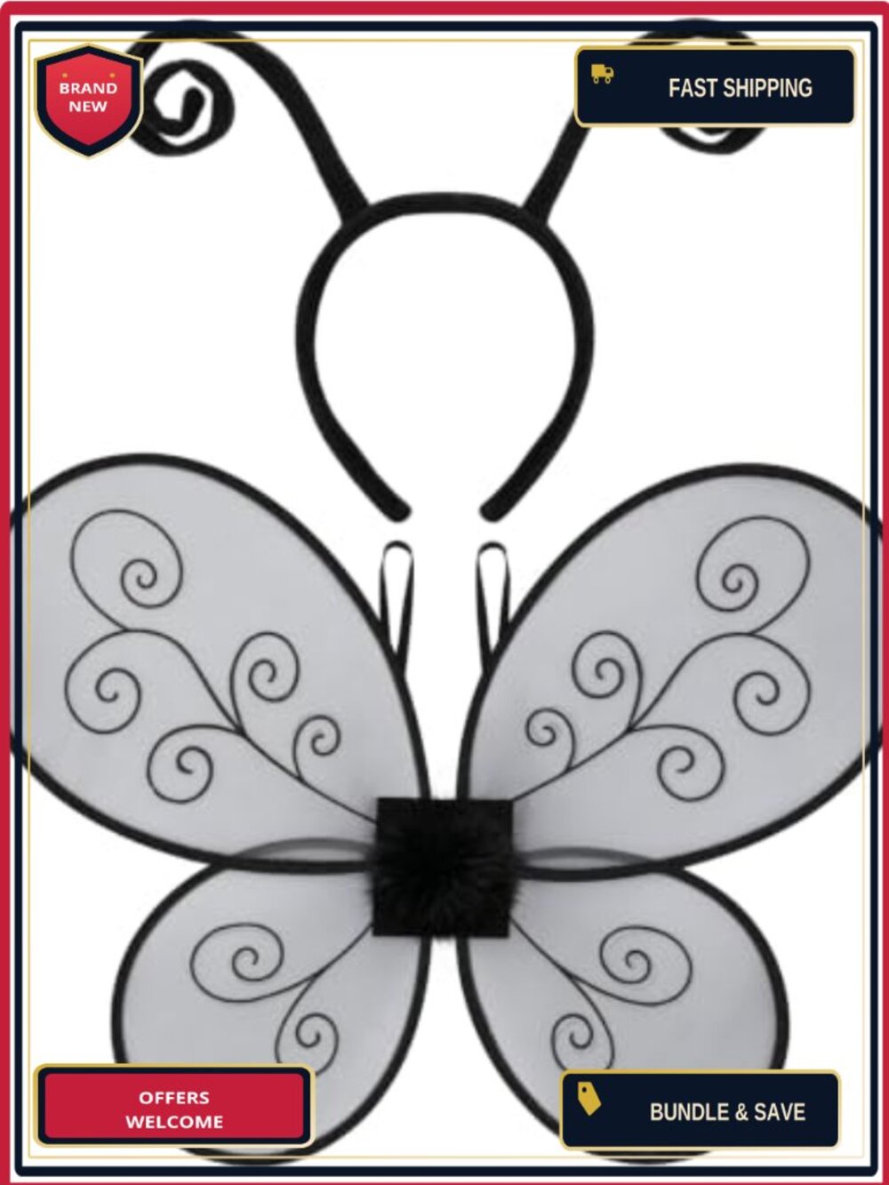 Adult Bug Wings & Antenna Headband Costume Set Halloween Cosplay